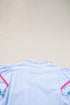 Stripe Ricrac Trim Split Neck Striped Ruffled Sleeve Blouse